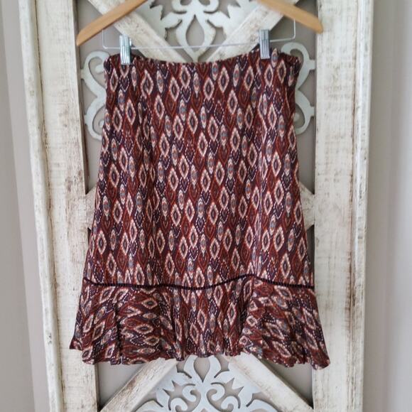 Premise Women's Paisley Ruffle Hem Side Zip A-line Skirt in Brown - Picture 4 of 6